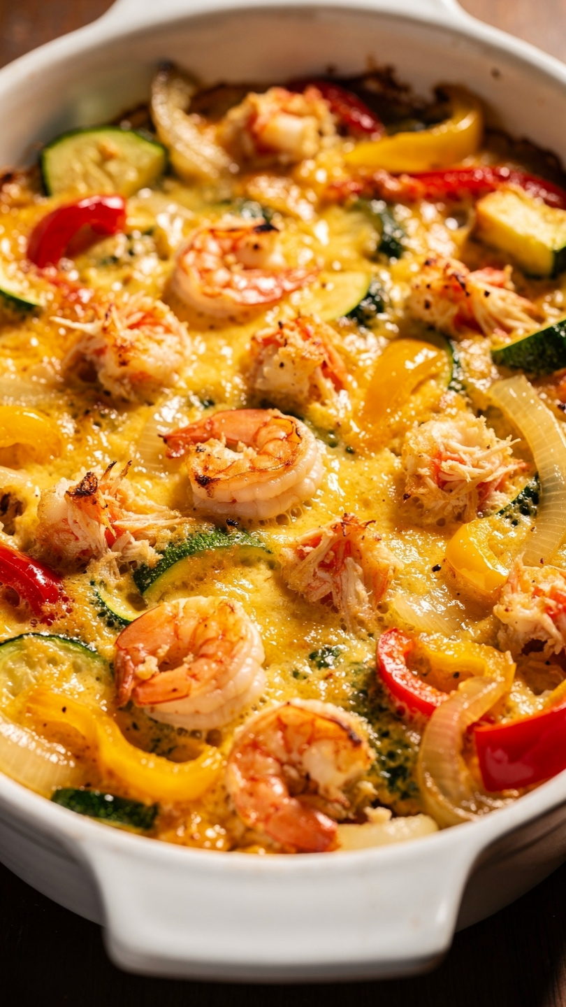 Baked Seafood Dip with Crab, Shrimp, and Veggies