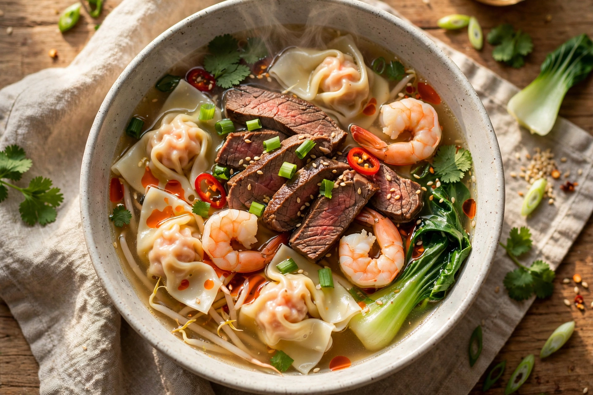 Beef and Shrimp Wonton Soup