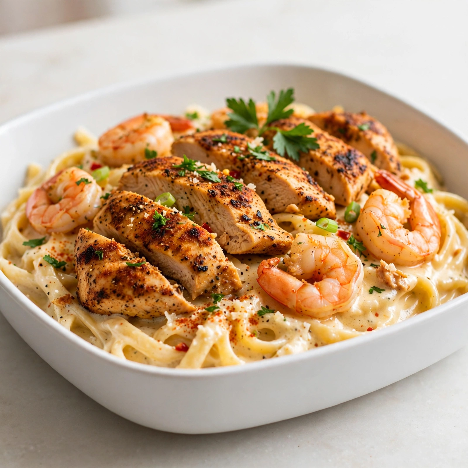 Cajun Chicken and Shrimp Alfredo
